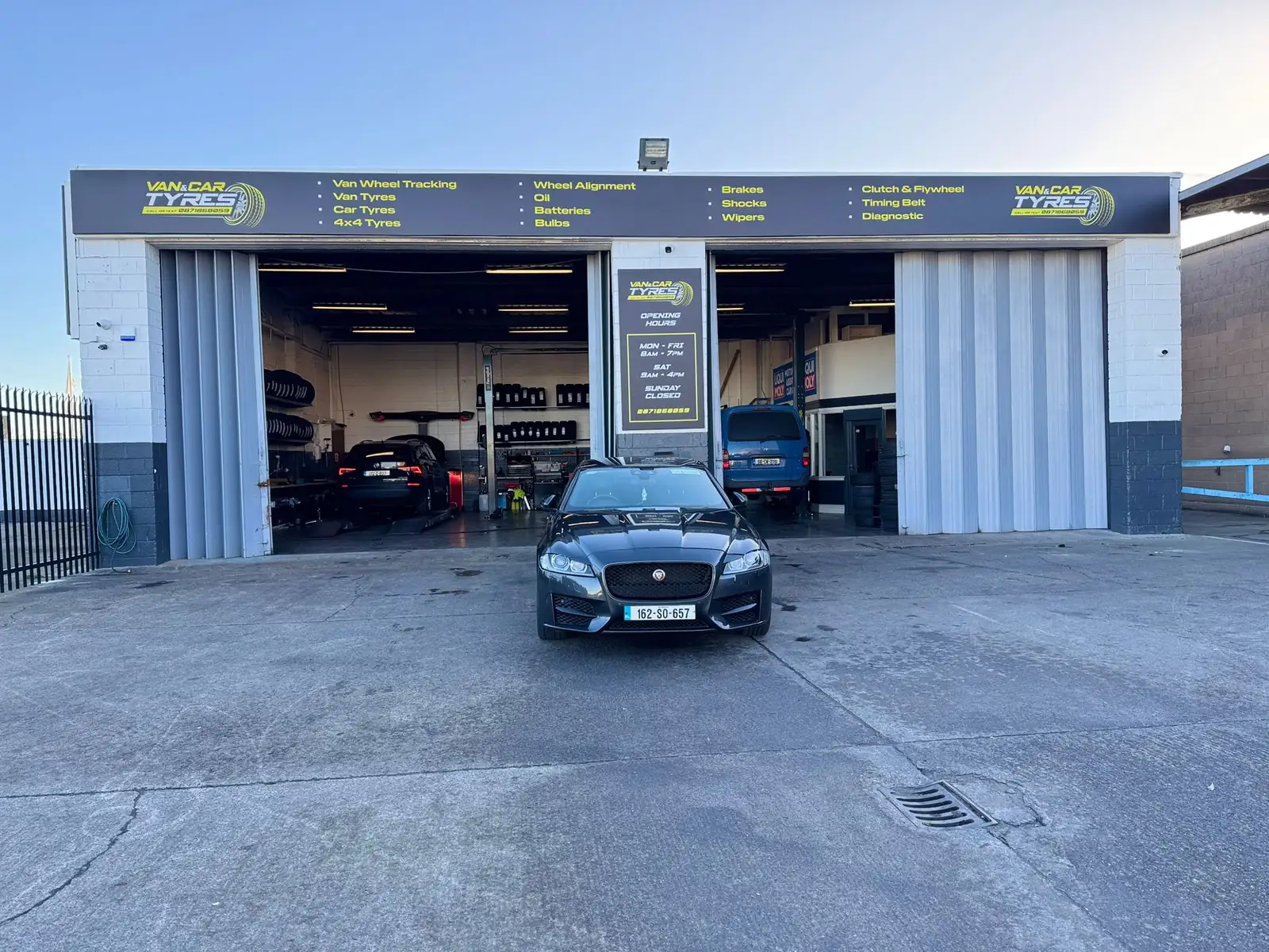 Garage entrance at MJN Tyres on Killeen Road, Dublin